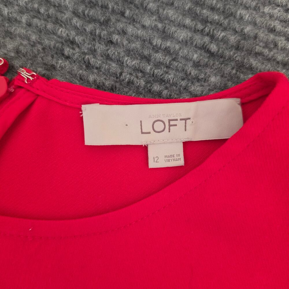LOFT Women's Size 12 Red A-Line Flutter Sleeve Stretch Knit Dress - Picture 4 of 7